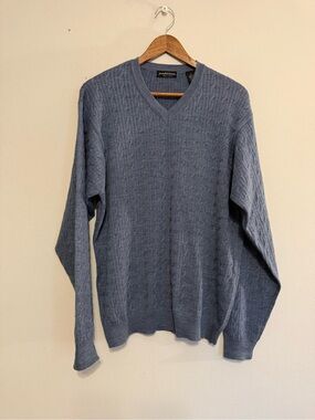 Joseph & Lyman Men's Merino Wool Cable-Knit Sweater Size L Blue Pullover Italy